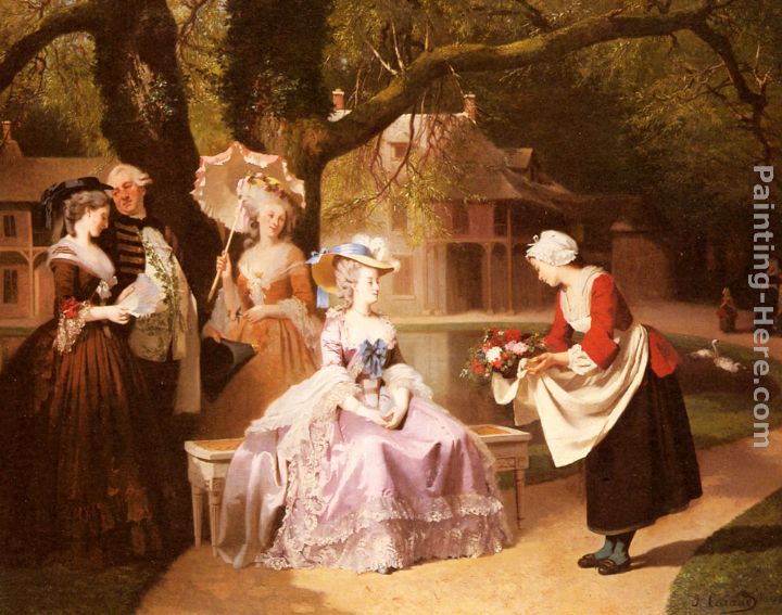 Marie Antoinette and Louis XVI in the Garden of the Tuileries with Madame Lambale painting - Joseph Caraud Marie Antoinette and Louis XVI in the Garden of the Tuileries with Madame Lambale art painting